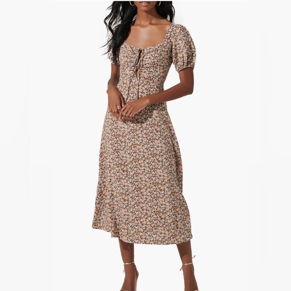 ASTR the label Lace-Up Puff Sleeve midi dress